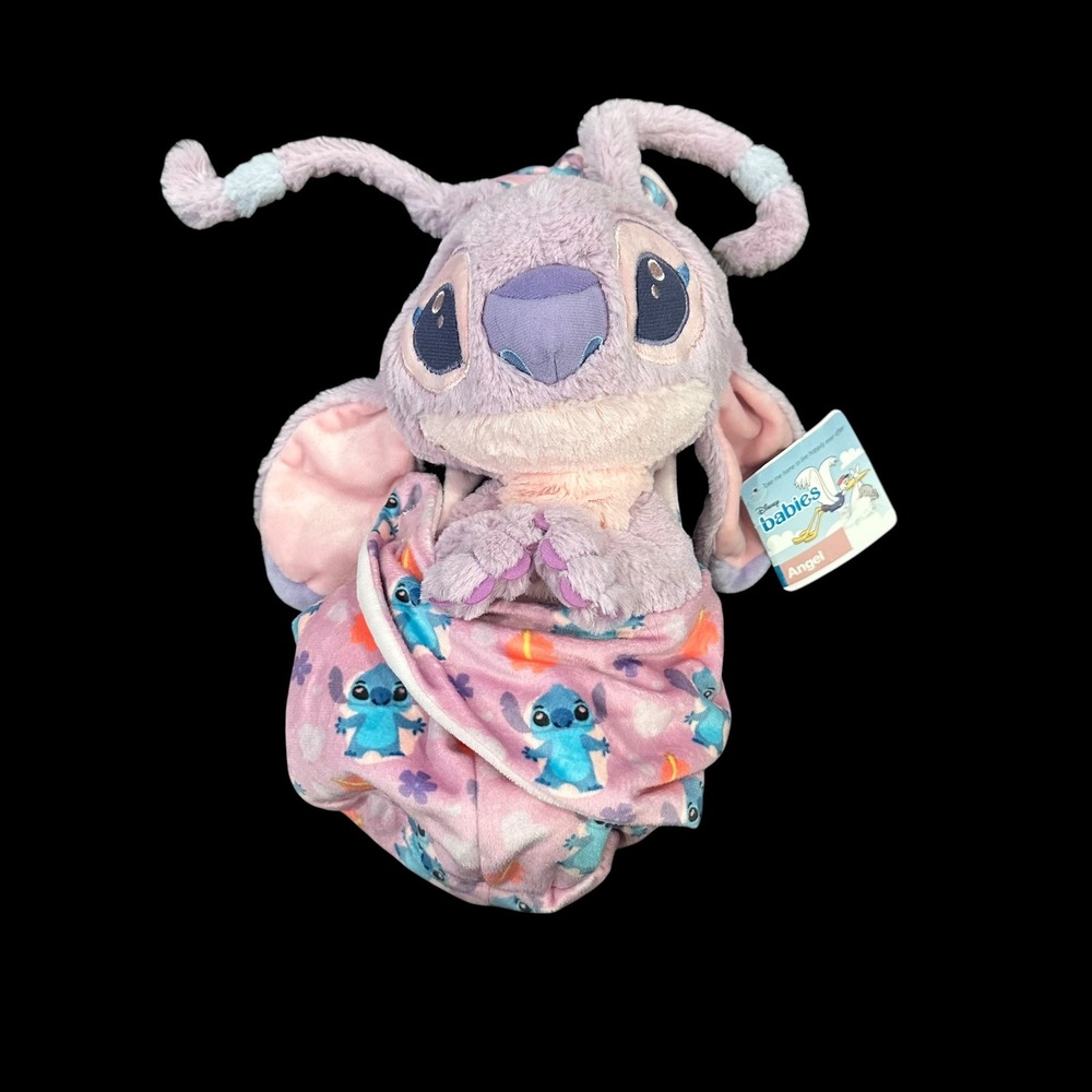 Disney Babies Angel Plush Lilo & Stitch Removable Swaddle Blanket Purple 12.5"